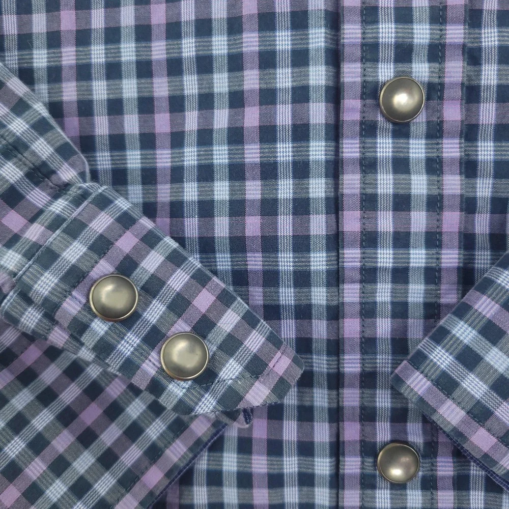 Banana Republic Shirt Mens L Blue Check Long Sleeve Snap Western Stretch Casual